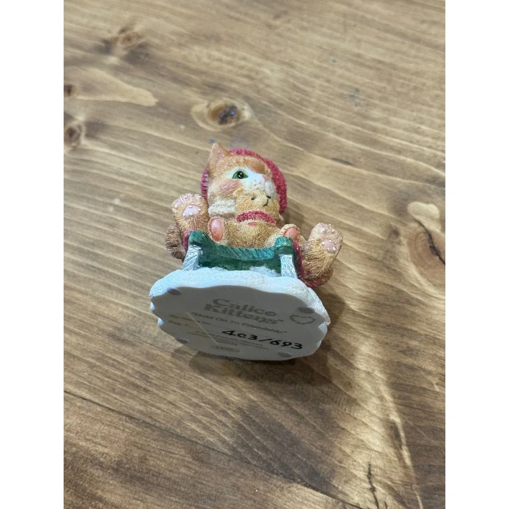 Calico Kittens Hold On To Friendship Figurine‎ Cat Teddy Bear Sled 1994